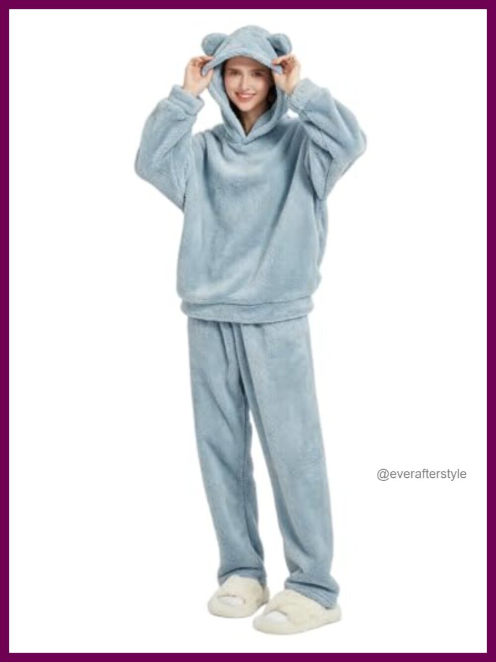 Fluffy Fleece Hooded Pajama Set Bear Ears Warm Loungewear Women's